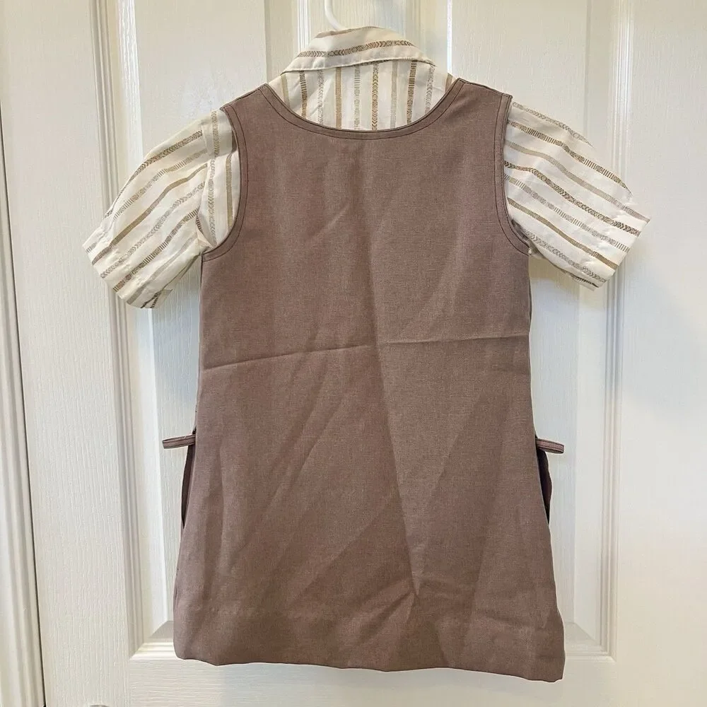 Vintage Girl Scouts Brownie Uniform Jumper Dress and Blouse Pin Set Girls Size 7